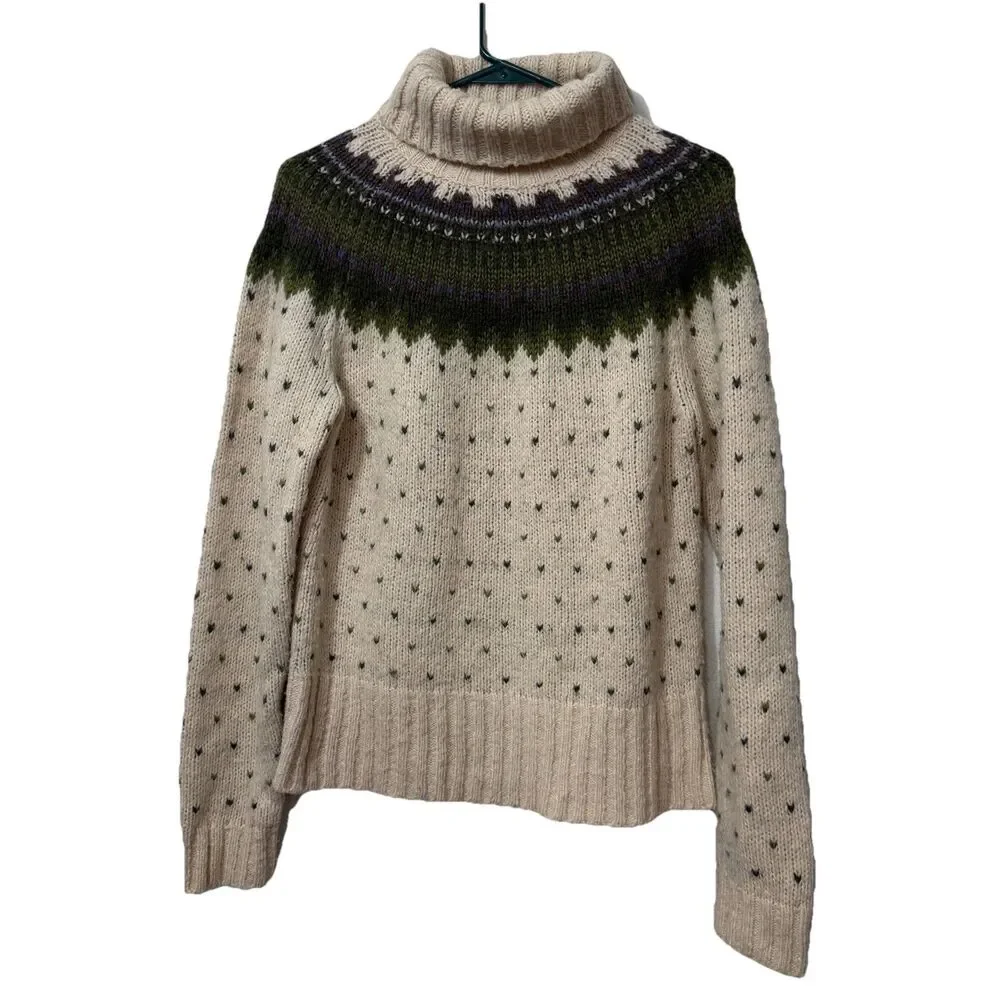 J Crew Women’s Fair Isle Turtleneck Pullover Sweater Lambswool Mohair Large